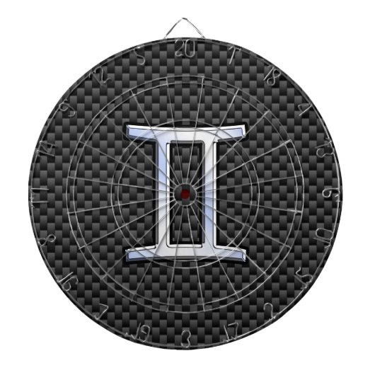 Gemini Zodiac Symbol Charcoal Carbon Fiber Style Dartbord (Voorkant)