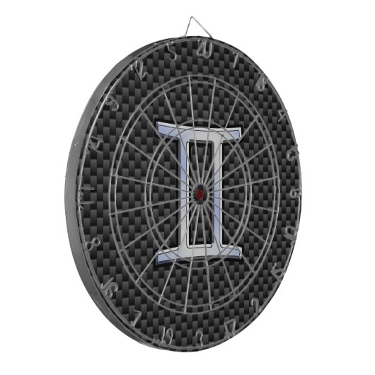 Gemini Zodiac Symbol Charcoal Carbon Fiber Style Dartbord (Voorkant Links)