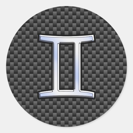 Gemini Zodiac Symbol Charcoal Carbon Fiber Style Ronde Sticker (Voorkant)