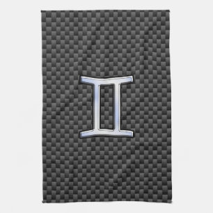 Gemini Zodiac Symbol Charcoal Carbon Fiber Style Theedoek