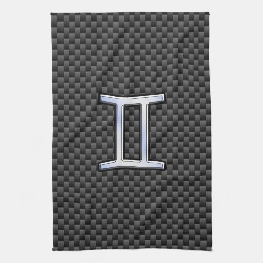 Gemini Zodiac Symbol Charcoal Carbon Fiber Style Theedoek (Verticaal)