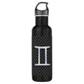 Gemini Zodiac Symbol Charcoal Carbon Fiber Style Waterfles (Voorkant)