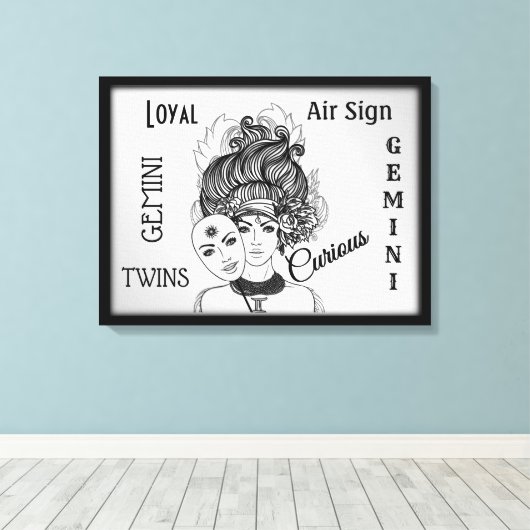 Gemini Zodiac Symbol en Sign Framed Canvas Afdruk (Insitu (Houten vloer))