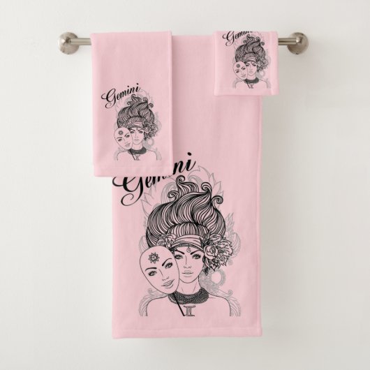 Gemini Zodiac Symbol en Sign Pink Bad Handdoek (Insitu)