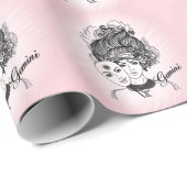 Gemini Zodiac Symbol en Sign Pink Cadeaupapier (Rol Hoek)