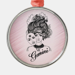 Gemini Zodiac Symbol en Sign Pink Metalen Ornament