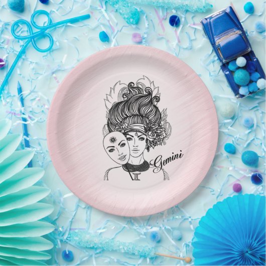 Gemini Zodiac Symbol en Sign Pink Papieren Bordje (Feest)