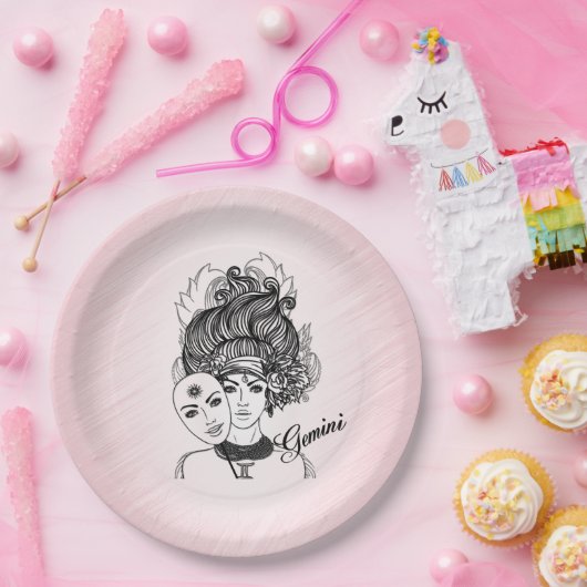 Gemini Zodiac Symbol en Sign Pink Papieren Bordje (Feest)
