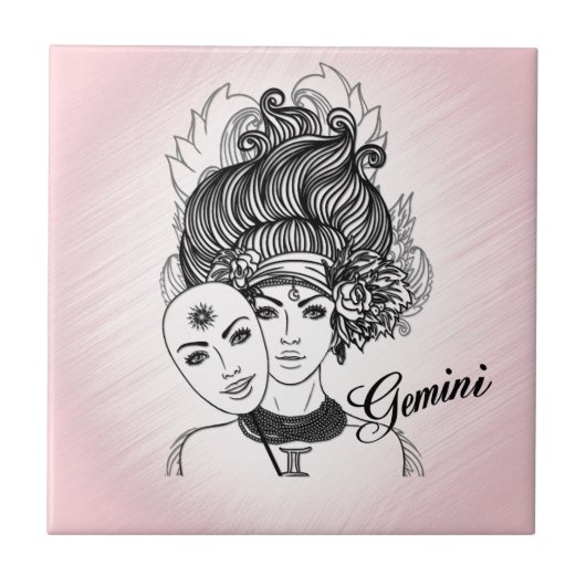 Gemini Zodiac Symbol en Sign Pink Tegeltje (Voorkant)