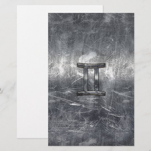 Gemini Zodiac Symbol in Grunge Distress Style Briefpapier (Voorkant / Achterkant)
