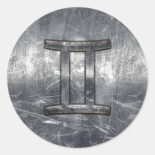 Gemini Zodiac Symbol in Grunge Distress Style Ronde Sticker (Voorkant)