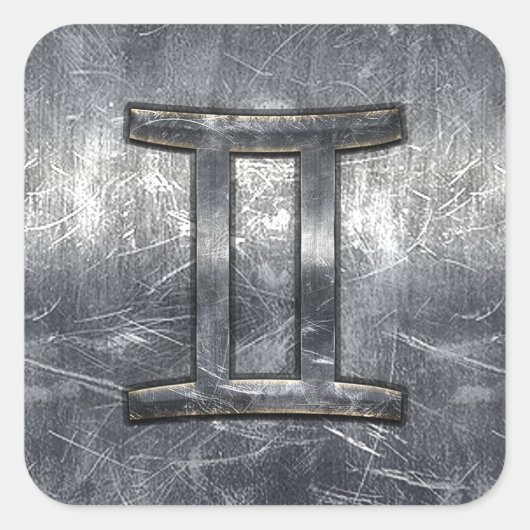 Gemini Zodiac Symbol in Grunge Distress Style Vierkante Sticker (Voorkant)