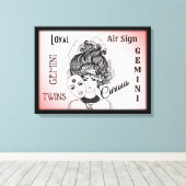 Gemini Zodiac Symbol n Sign Framed Wrapped Canvas Afdruk (Insitu (Houten vloer))