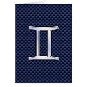 Gemini Zodiac Symbol Navy Blue Carbon Fiber Print