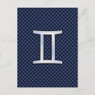 Gemini Zodiac Symbol Navy Blue Carbon Fiber Print Briefkaart
