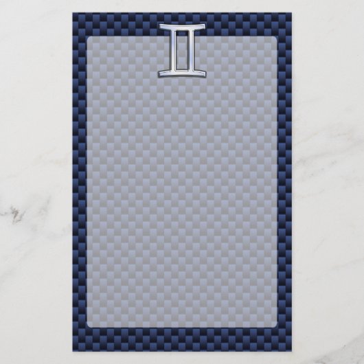 Gemini Zodiac Symbol Navy Blue Carbon Fiber Print Briefpapier (Voorkant)