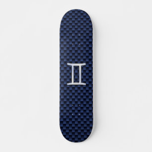 Gemini Zodiac Symbol Navy Blue Carbon Fiber Print Skateboard