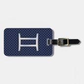 Gemini Zodiac Symbol Navy Blue Carbon Style Bagagelabel (Voorkant horizontaal)