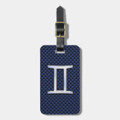 Gemini Zodiac Symbol Navy Blue Carbon Style Bagagelabel (Voorkant verticaal)
