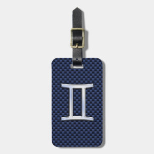 Gemini Zodiac Symbol Navy Blue Carbon Style Bagagelabel