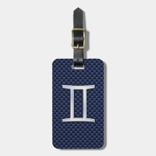 Gemini Zodiac Symbol Navy Blue Carbon Style Bagagelabel (Voorkant verticaal)