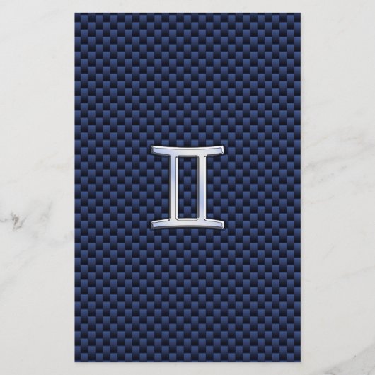 Gemini Zodiac Symbol Navy Blue Carbon Style Briefpapier (Voorkant)
