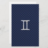 Gemini Zodiac Symbol Navy Blue Carbon Style Briefpapier (Voorkant / Achterkant)