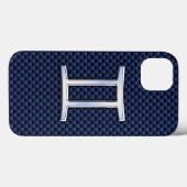 Gemini Zodiac Symbol Navy Blue Carbon Style Case-Mate iPhone Case (Achterkant (horizontaal))