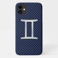 Gemini Zodiac Symbol Navy Blue Carbon Style