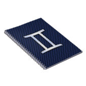Gemini Zodiac Symbol Navy Blue Carbon Style Notitieboek (Rechterzijde)