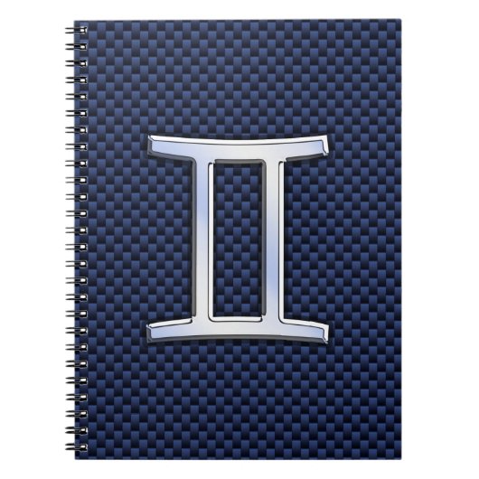 Gemini Zodiac Symbol Navy Blue Carbon Style Notitieboek (Voorkant)