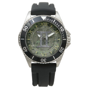 Gemini Zodiac Symbol on Green Camouflage Dial Horloge