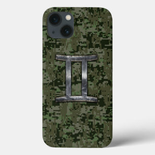 Gemini Zodiac Symbol op Green Digital Camouflage iPhone 13 Hoesje