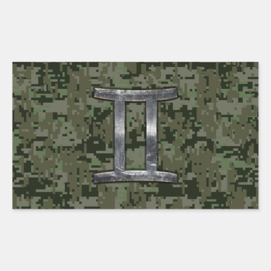 Gemini Zodiac Symbol op Green Digital Camouflage Rechthoekige Sticker (Voorkant)