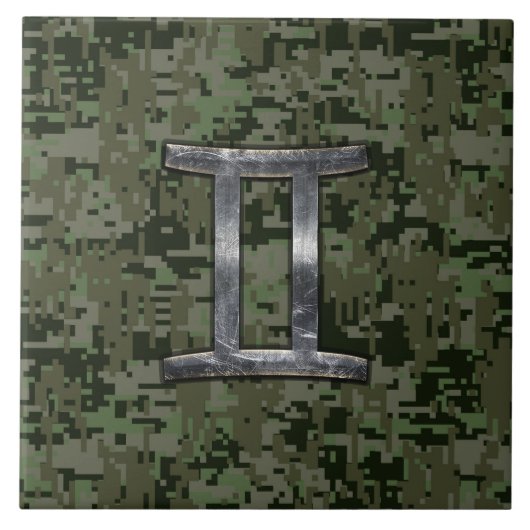 Gemini Zodiac Symbol op Green Digital Camouflage Tegeltje (Voorkant)