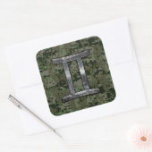 Gemini Zodiac Symbol op Green Digital Camouflage Vierkante Sticker (Envelop)