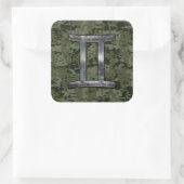 Gemini Zodiac Symbol op Green Digital Camouflage Vierkante Sticker (Tas)