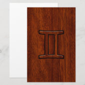 Gemini Zodiac Symbol op Mahogany als Decor Briefpapier (Voorkant / Achterkant)