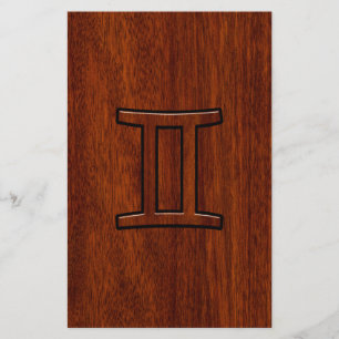 Gemini Zodiac Symbol op Mahogany als Decor Briefpapier