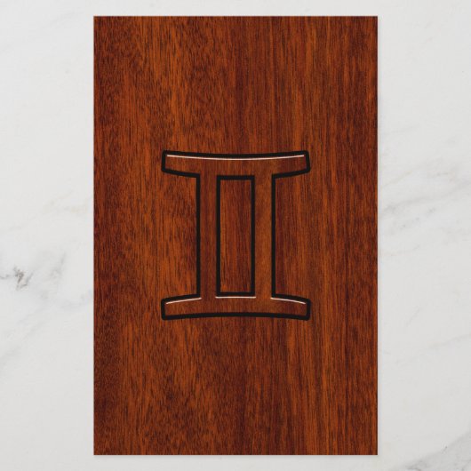 Gemini Zodiac Symbol op Mahogany als Decor Briefpapier (Voorkant)