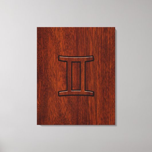Gemini Zodiac Symbol op Mahogany als Decor Canvas Afdruk (Voorkant)