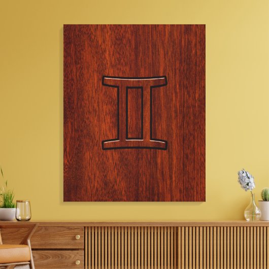 Gemini Zodiac Symbol op Mahogany als Decor Canvas Afdruk (Insitu (Woonkamer))