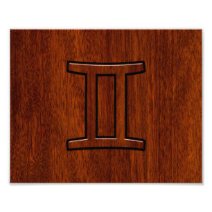 Gemini Zodiac Symbol op Mahogany als Decor Foto Afdruk
