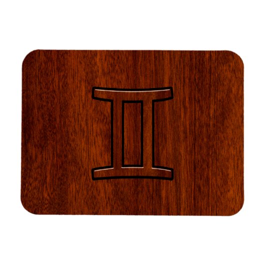 Gemini Zodiac Symbol op Mahogany als Decor Magneet (Horizontaal)