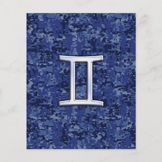 Gemini Zodiac Symbol op Navy Blue Digital Camo Flyer (Voorkant)