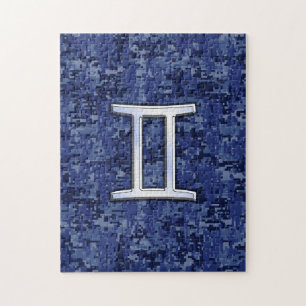 Gemini Zodiac Symbol op Navy Blue Digital Camo Legpuzzel