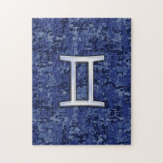 Gemini Zodiac Symbol op Navy Blue Digital Camo Legpuzzel (Verticaal)