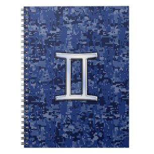 Gemini Zodiac Symbol op Navy Blue Digital Camo Notitieboek