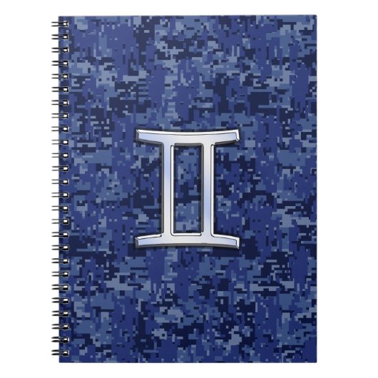 Gemini Zodiac Symbol op Navy Blue Digital Camo Notitieboek (Voorkant)