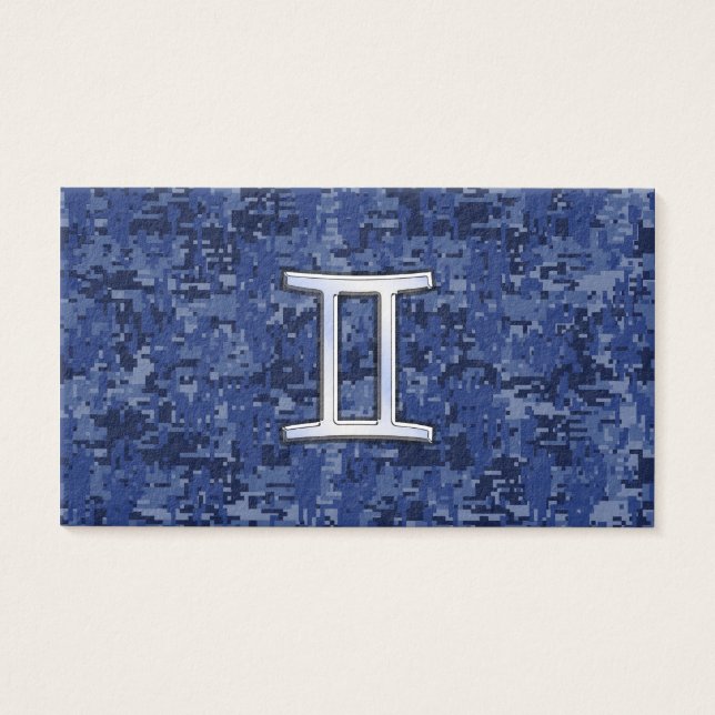 Gemini Zodiac Symbol op Navy Blue Digital Camo Visitekaartjes (Voorkant)